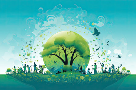 Earth Day Visuals highlighting environmental conservation, planting trees, enjoying nature,Generated with AIの素材