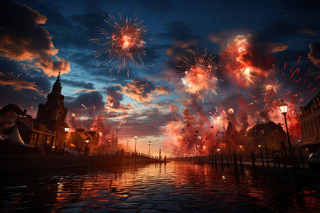 New Year Day Celebratory the transition new year, fireworks,Generated with AIの素材