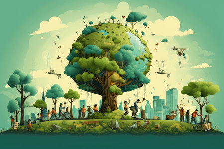 Earth Day Visuals highlighting environmental conservation, planting trees, enjoying nature,Generated with AIの素材