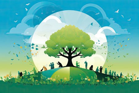 Earth Day Visuals highlighting environmental conservation, planting trees, enjoying nature,Generated with AIの素材
