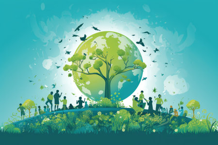 Earth Day Visuals highlighting environmental conservation, planting trees, enjoying nature,Generated with AIの素材