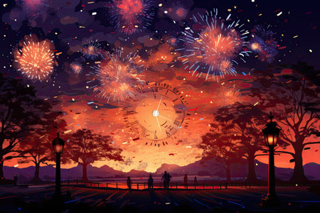 New Year Day Celebratory the transition new year, fireworks,Generated with AIの素材
