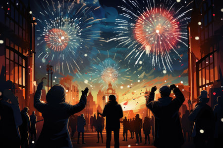 New Year Day Celebratory the transition new year, fireworks,Generated with AIの素材