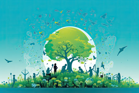 Earth Day Visuals highlighting environmental conservation, planting trees, enjoying nature,Generated with AIの素材
