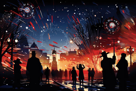 New Year Day Celebratory the transition new year, fireworks,Generated with AIの素材