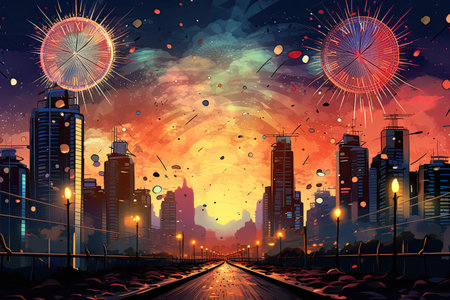 New Year Day Celebratory the transition new year, fireworks,Generated with AIの素材