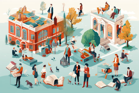World Book Day people reading and enjoying books, libraries, bookstores, literary events.Generated with AIの素材