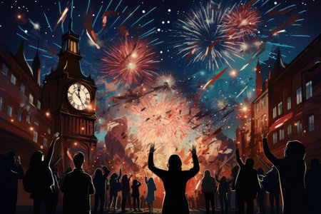 New Year Day Celebratory the transition new year, fireworks,Generated with AIの素材
