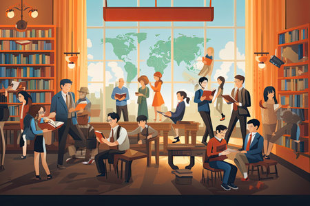 World Book Day people reading and enjoying books, libraries, bookstores, literary events.Generated with AIの素材