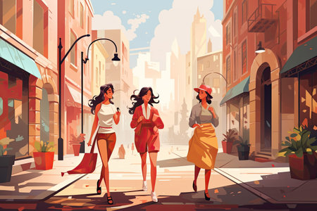 fun, friendship, travel, and tourism exploring the city, enjoying their time together,Generated with AIの素材