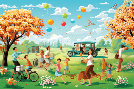 Springtime Happiness llustrations capturing the joy and beauty of spring,Generated with AIの素材