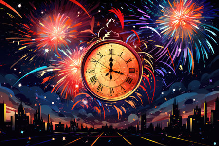 New Year Day Celebratory the transition new year, fireworks,Generated with AIの素材