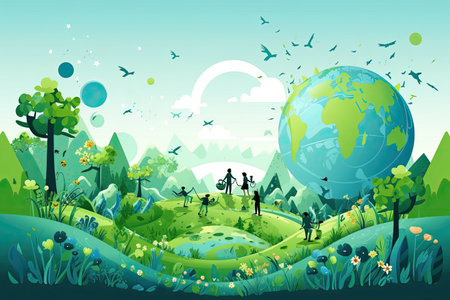 Earth Day Visuals highlighting environmental conservation, planting trees, enjoying nature,Generated with AIの素材