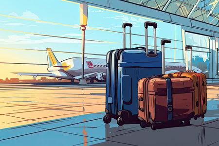 suitcases at the airport, symbolizing the concept of travel and journey.Generated with AIの素材
