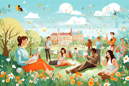 Springtime Happiness llustrations capturing the joy and beauty of spring,Generated with AIの素材