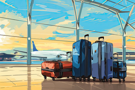 suitcases at the airport, symbolizing the concept of travel and journey.Generated with AIの素材
