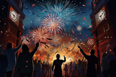 New Year Day Celebratory the transition new year, fireworks,Generated with AIの素材
