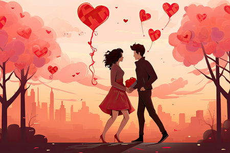 Valentine Day Romantic couples exchanging gifts, flowers, affectionate moments,Generated with AIの素材