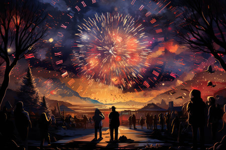 New Year Day Celebratory the transition new year, fireworks,Generated with AIの素材