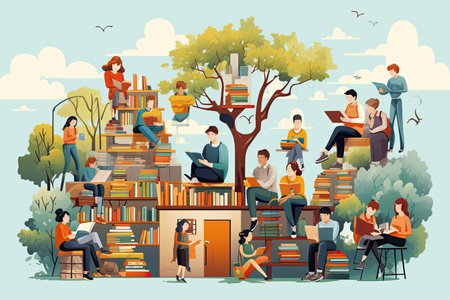 World Book Day people reading and enjoying books, libraries, bookstores, literary events.Generated with AIの素材