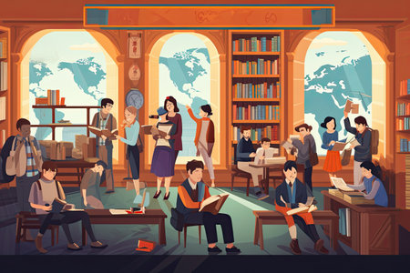 World Book Day people reading and enjoying books, libraries, bookstores, literary events.Generated with AIの素材