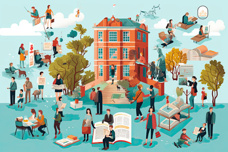 World Book Day people reading and enjoying books, libraries, bookstores, literary events.Generated with AIの素材