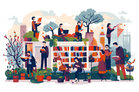 World Book Day people reading and enjoying books, libraries, bookstores, literary events.Generated with AIの素材