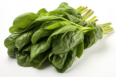 A bunch of leafy green spinach. isolation white background,Generated with AIの素材