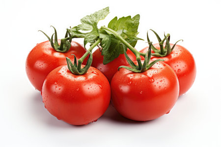Vibrant red tomatoes on the vine. isolation white background,Generated with AIの素材