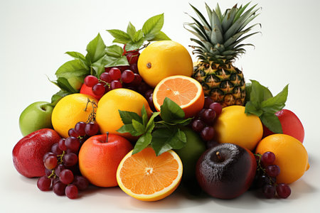 A colorful assortment of tropical fruits. isolation white background,Generated with AIの素材