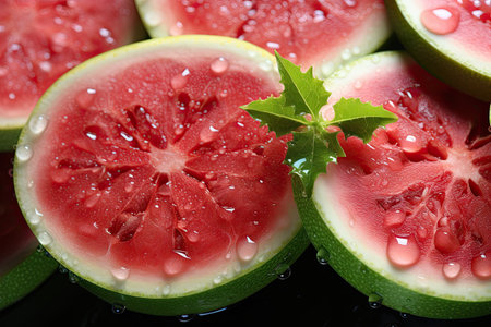 A close-up of succulent watermelon and slices. isolation white background,Generated with AIの素材