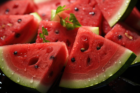 A close-up of succulent watermelon and slices. isolation white background,Generated with AIの素材