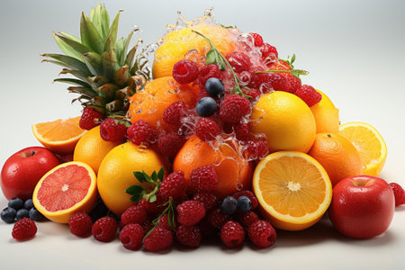 A colorful assortment of tropical fruits. isolation white background,Generated with AIの素材