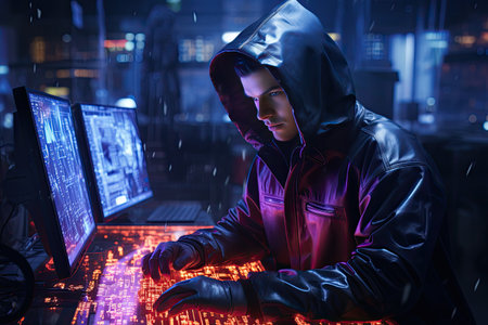 A hacker at a holographic interface.Generated with AIの素材