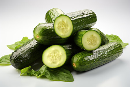 Green zucchinis, sliced and ready. isolation white background,Generated with AIの素材