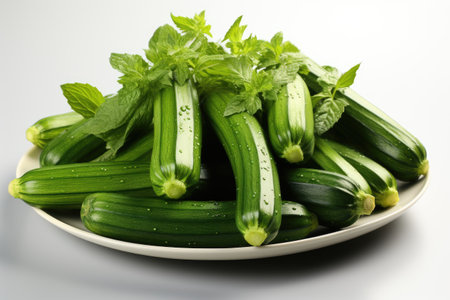 Green zucchinis, sliced and ready. isolation white background,Generated with AIの素材
