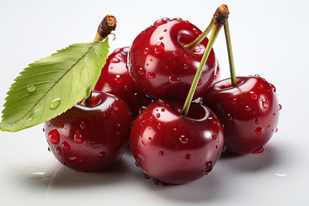 A basket of ripe, red cherries isolation white background,Generated with AIの素材