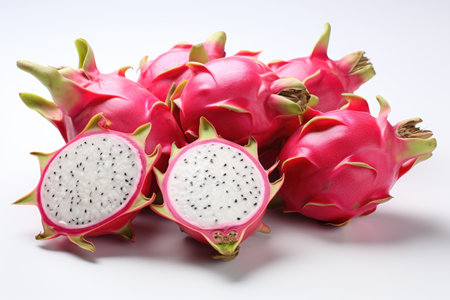 A vibrant, exotic dragon fruit and sliced . isolation white background,Generated with AIの素材