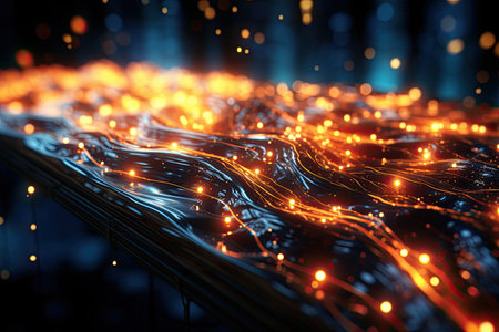 Glowing data streams in a digital realm.Generated with AIの素材