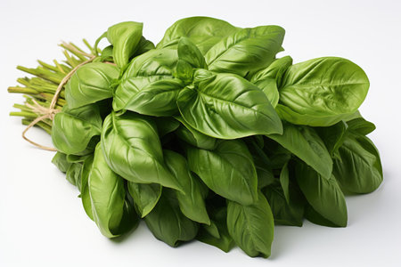 A bundle of aromatic basil leaves. isolation white background,Generated with AIの素材