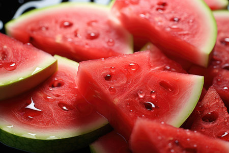A close-up of succulent watermelon and slices. isolation white background,Generated with AIの素材