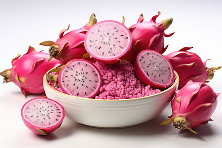 A vibrant, exotic dragon fruit and sliced . isolation white background,Generated with AIの素材