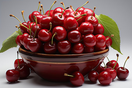 A basket of ripe, red cherries isolation white background,Generated with AIの素材