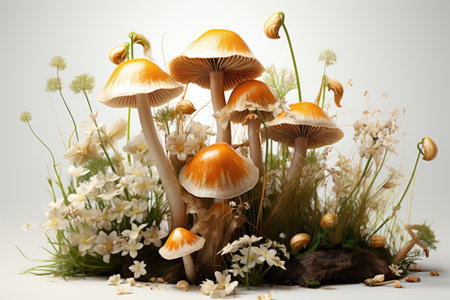 A bunch of earthy mushrooms. isolation white background,Generated with AIの素材