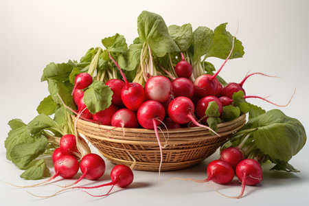 A basket of plump, red radishes. isolation white background,Generated with AIの素材
