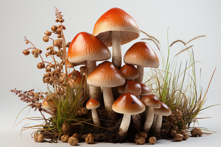 A bunch of earthy mushrooms. isolation white background,Generated with AIの素材