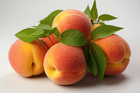 A group of plump, juicy peaches. isolation white background,Generated with AIの素材