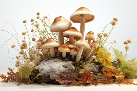 A bunch of earthy mushrooms. isolation white background,Generated with AIの素材