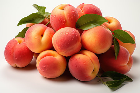 A group of plump, juicy peaches. isolation white background,Generated with AIの素材
