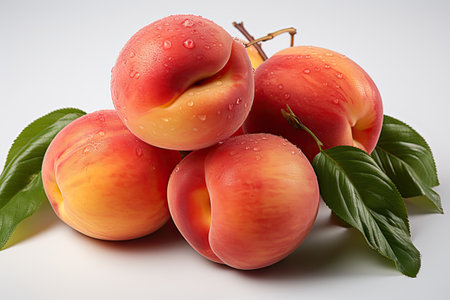 A group of plump, juicy peaches. isolation white background,Generated with AIの素材
